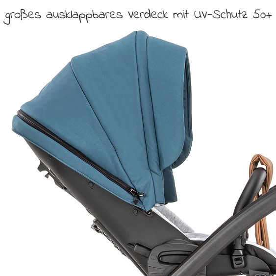 Junama Set passeggino 2in1 Combi Space con navicella, seggiolino sportivo, borsa fasciatoio, cuscino per i piedi e cuscino per le mani - Verde