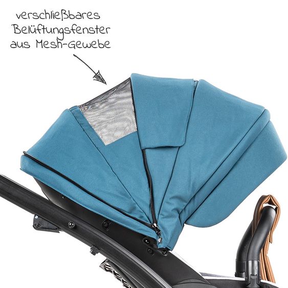 Junama Set passeggino 2in1 Combi Space con navicella, seggiolino sportivo, borsa fasciatoio, cuscino per i piedi e cuscino per le mani - Verde
