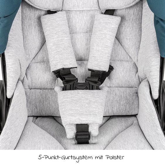 Junama Set passeggino 2in1 Combi Space con navicella, seggiolino sportivo, borsa fasciatoio, cuscino per i piedi e cuscino per le mani - Verde