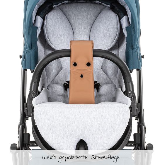 Junama Set passeggino 2in1 Combi Space con navicella, seggiolino sportivo, borsa fasciatoio, cuscino per i piedi e cuscino per le mani - Verde