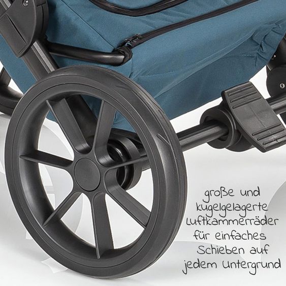Junama Set passeggino 2in1 Combi Space con navicella, seggiolino sportivo, borsa fasciatoio, cuscino per i piedi e cuscino per le mani - Verde