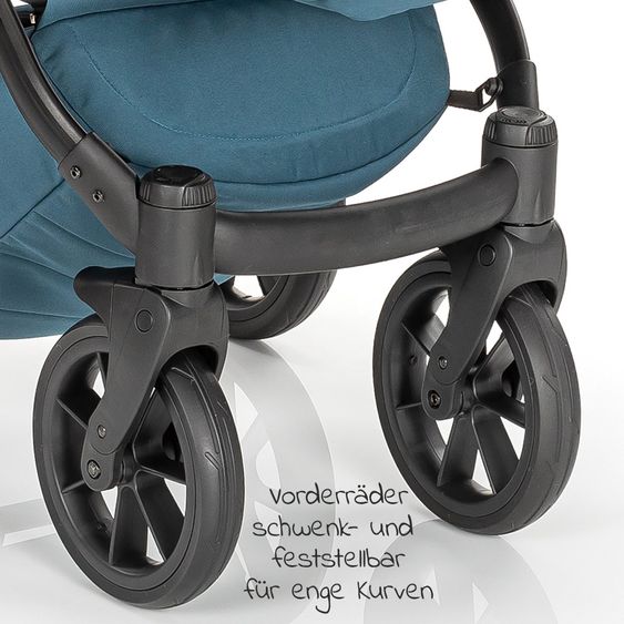 Junama Set passeggino 2in1 Combi Space con navicella, seggiolino sportivo, borsa fasciatoio, cuscino per i piedi e cuscino per le mani - Verde