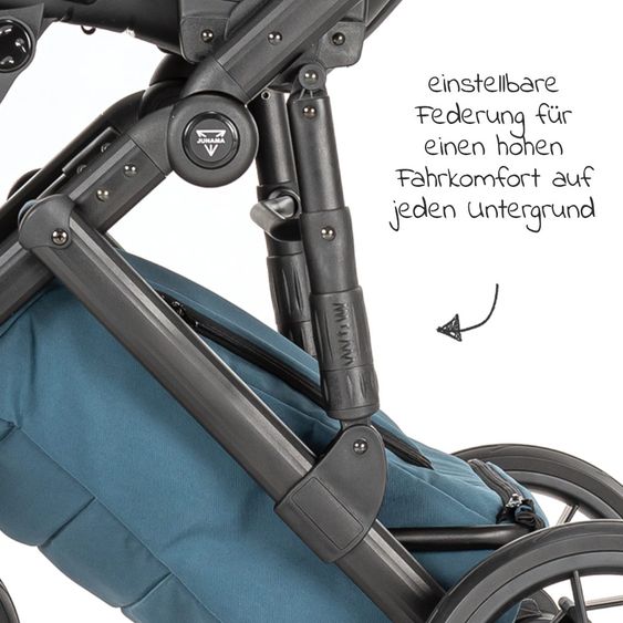 Junama Set passeggino 2in1 Combi Space con navicella, seggiolino sportivo, borsa fasciatoio, cuscino per i piedi e cuscino per le mani - Verde
