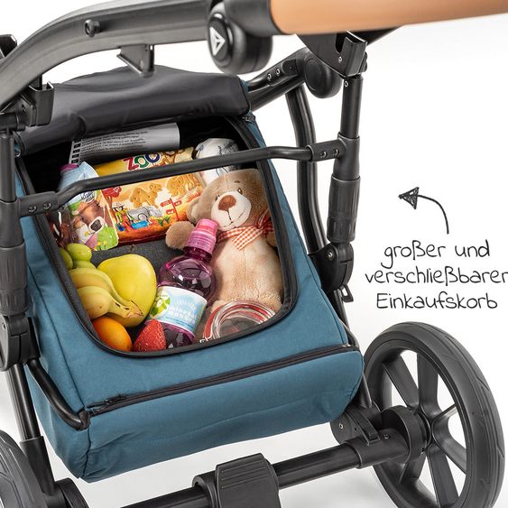 Junama Set passeggino 2in1 Combi Space con navicella, seggiolino sportivo, borsa fasciatoio, cuscino per i piedi e cuscino per le mani - Verde