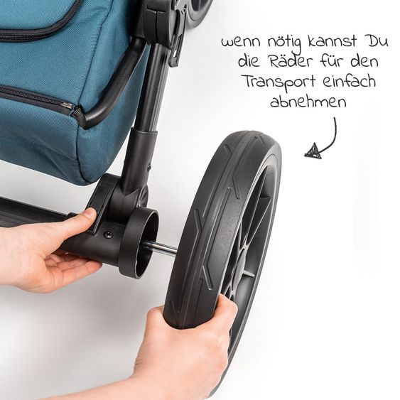 Junama Set passeggino 2in1 Combi Space con navicella, seggiolino sportivo, borsa fasciatoio, cuscino per i piedi e cuscino per le mani - Verde
