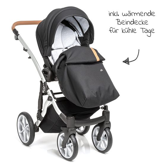 Junama 2in1 Kombikinderwagen-Set Space inkl.- Babywanne, Sportsitz, Wickeltasche, Fußsack & Handmuff - Schwarz