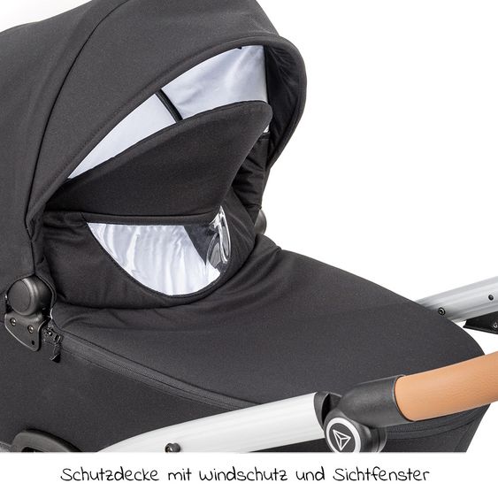 Junama 2in1 Kombikinderwagen-Set Space inkl.- Babywanne, Sportsitz, Wickeltasche, Fußsack & Handmuff - Schwarz