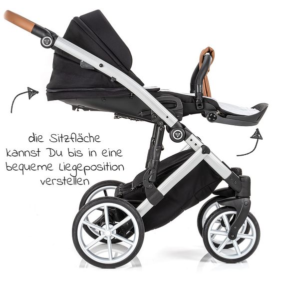 Junama 2in1 Kombikinderwagen-Set Space inkl.- Babywanne, Sportsitz, Wickeltasche, Fußsack & Handmuff - Schwarz