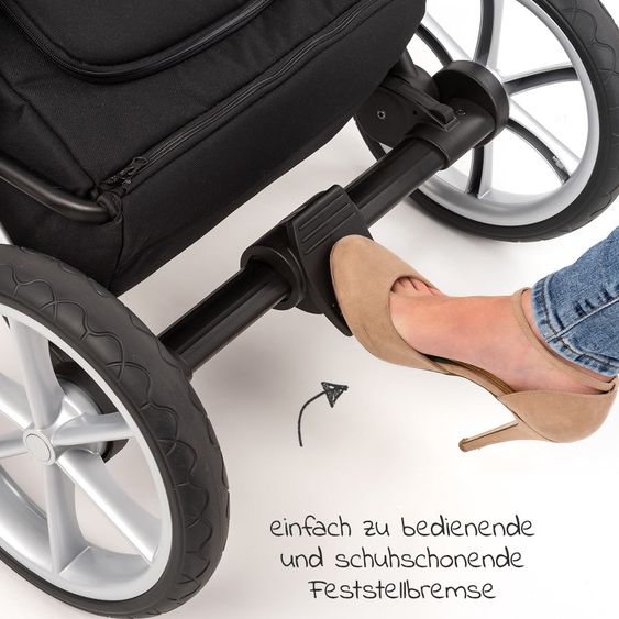 Junama 2in1 Kombikinderwagen-Set Space inkl.- Babywanne, Sportsitz, Wickeltasche, Fußsack & Handmuff - Schwarz