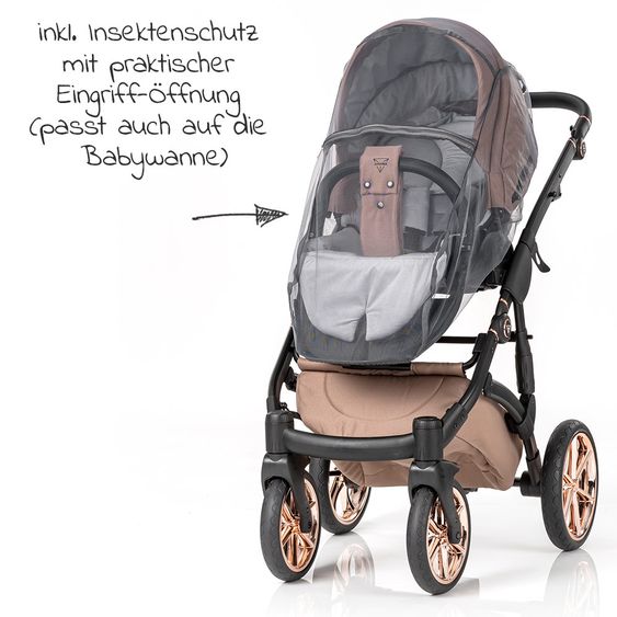 Junama 2in1 Kombikinderwagen-Set Termo Line Tex inkl.- Babywanne, Sportsitz, Wickeltasche, Fußsack & Handmuff - Beige