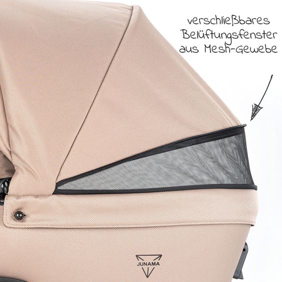 Junama 2in1 Kombikinderwagen-Set Termo Line Tex inkl.- Babywanne, Sportsitz, Wickeltasche, Fußsack & Handmuff - Beige