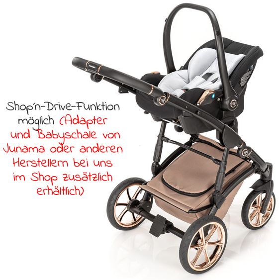 Junama 2in1 Kombikinderwagen-Set Termo Line Tex inkl.- Babywanne, Sportsitz, Wickeltasche, Fußsack & Handmuff - Beige