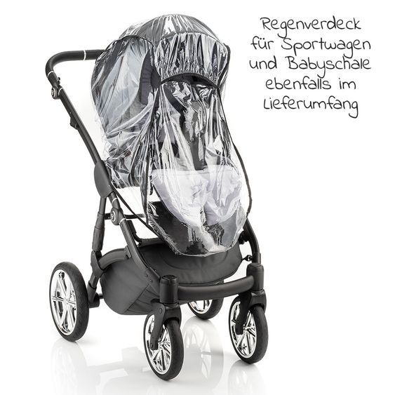 Junama 2in1 Kombikinderwagen-Set Termo Line Tex inkl.- Babywanne, Sportsitz, Wickeltasche, Fußsack & Handmuff - Grau