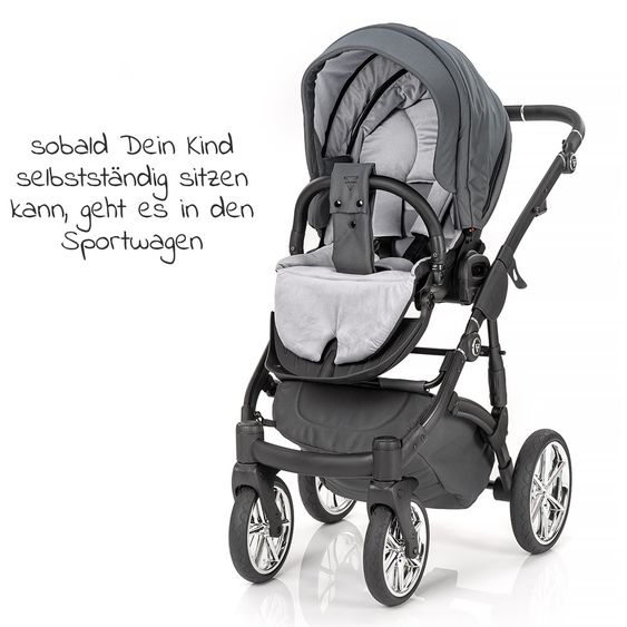Junama 2in1 Kombikinderwagen-Set Termo Line Tex inkl.- Babywanne, Sportsitz, Wickeltasche, Fußsack & Handmuff - Grau