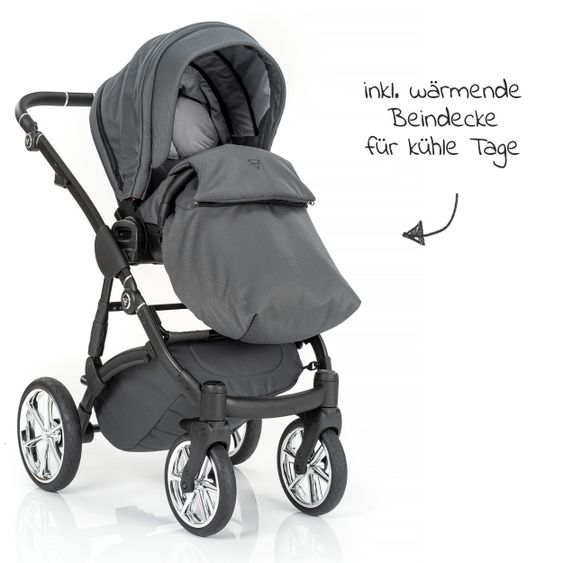 Junama 2in1 Kombikinderwagen-Set Termo Line Tex inkl.- Babywanne, Sportsitz, Wickeltasche, Fußsack & Handmuff - Grau