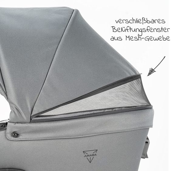 Junama 2in1 Kombikinderwagen-Set Termo Line Tex inkl.- Babywanne, Sportsitz, Wickeltasche, Fußsack & Handmuff - Grau