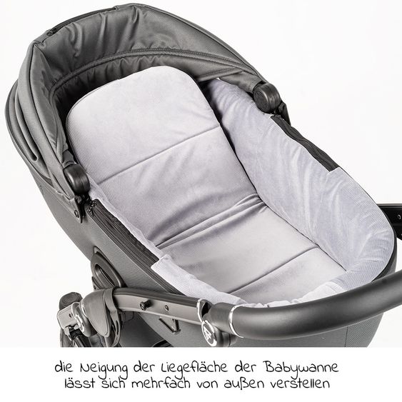 Junama 2in1 Kombikinderwagen-Set Termo Line Tex inkl.- Babywanne, Sportsitz, Wickeltasche, Fußsack & Handmuff - Grau