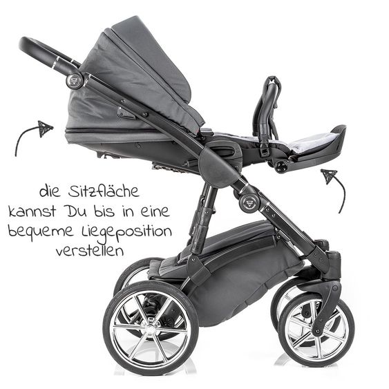 Junama 2in1 Kombikinderwagen-Set Termo Line Tex inkl.- Babywanne, Sportsitz, Wickeltasche, Fußsack & Handmuff - Grau