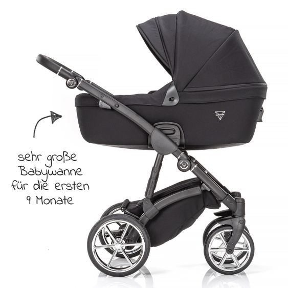 Junama 2in1 Kombikinderwagen-Set Termo Line Tex inkl.- Babywanne, Sportsitz, Wickeltasche, Fußsack & Handmuff - Schwarz