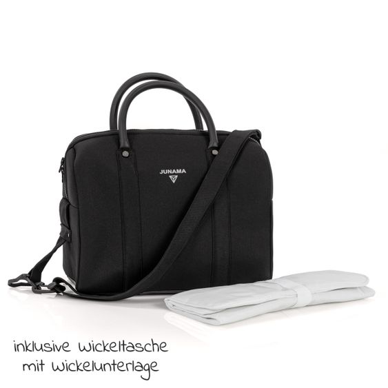 Junama 2in1 Kombikinderwagen-Set Termo Line Tex inkl.- Babywanne, Sportsitz, Wickeltasche, Fußsack & Handmuff - Schwarz