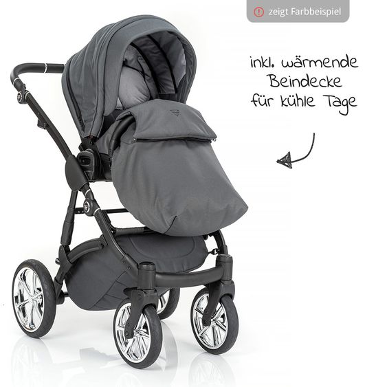 Junama 2in1 Kombikinderwagen-Set Termo Line Tex inkl.- Babywanne, Sportsitz, Wickeltasche, Fußsack & Handmuff - Schwarz