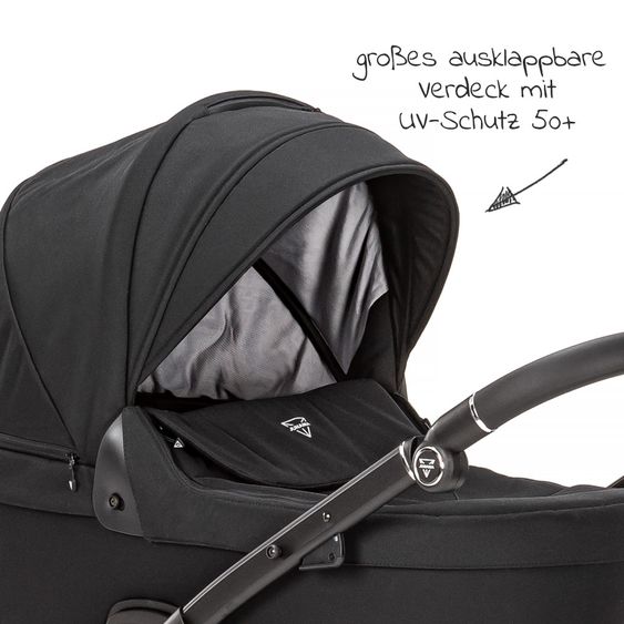 Junama 2in1 Kombikinderwagen-Set Termo Line Tex inkl.- Babywanne, Sportsitz, Wickeltasche, Fußsack & Handmuff - Schwarz