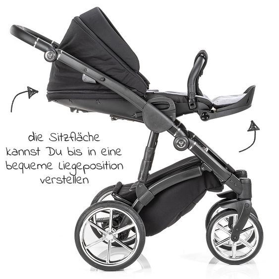 Junama 2in1 Kombikinderwagen-Set Termo Line Tex inkl.- Babywanne, Sportsitz, Wickeltasche, Fußsack & Handmuff - Schwarz