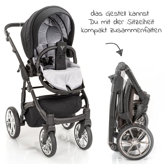 Junama 2in1 Kombikinderwagen-Set Termo Line Tex inkl.- Babywanne, Sportsitz, Wickeltasche, Fußsack & Handmuff - Schwarz