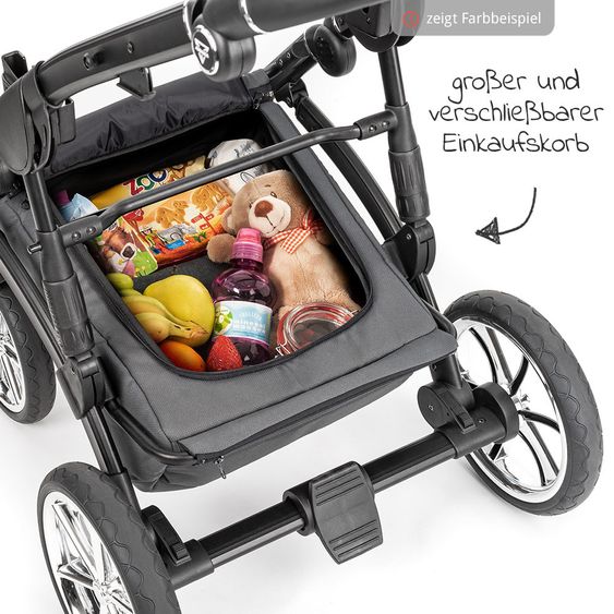 Junama 2in1 Kombikinderwagen-Set Termo Line Tex inkl.- Babywanne, Sportsitz, Wickeltasche, Fußsack & Handmuff - Schwarz
