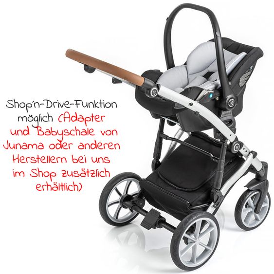 Junama 2in1 Kombikinderwagen-Set Termo Line Tex inkl.- Babywanne, Sportsitz, Wickeltasche, Fußsack & Handmuff - Schwarz