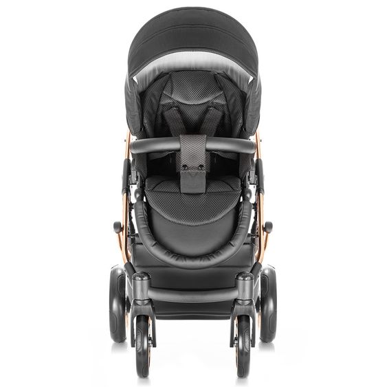 Junama Kombi-Kinderwagen Diamond Individual inkl. Babywanne, Sportsitz, Wickeltasche & Regenschutz - Schwarz Rosegold