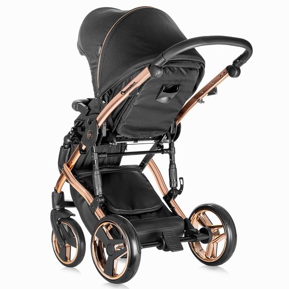 Junama Kombi-Kinderwagen Diamond Individual inkl. Babywanne, Sportsitz, Wickeltasche & Regenschutz - Schwarz Rosegold