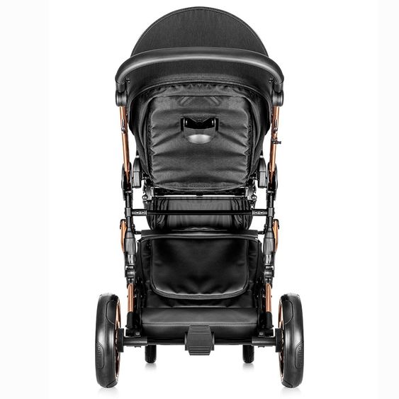 Junama Kombi-Kinderwagen Diamond Individual inkl. Babywanne, Sportsitz, Wickeltasche & Regenschutz - Schwarz Rosegold