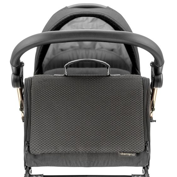 Junama Kombi-Kinderwagen Diamond Individual inkl. Babywanne, Sportsitz, Wickeltasche & Regenschutz - Schwarz Rosegold