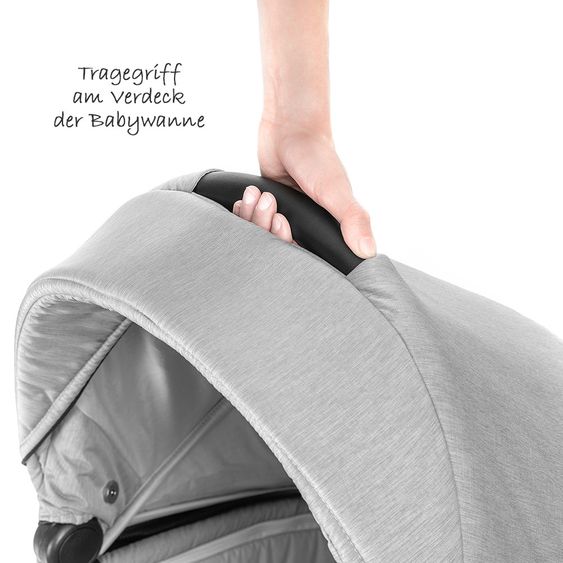 Junama Kombi-Kinderwagen Diamond inkl. Babywanne, Sportsitz, Wickeltasche & Regenschutz -  Grau