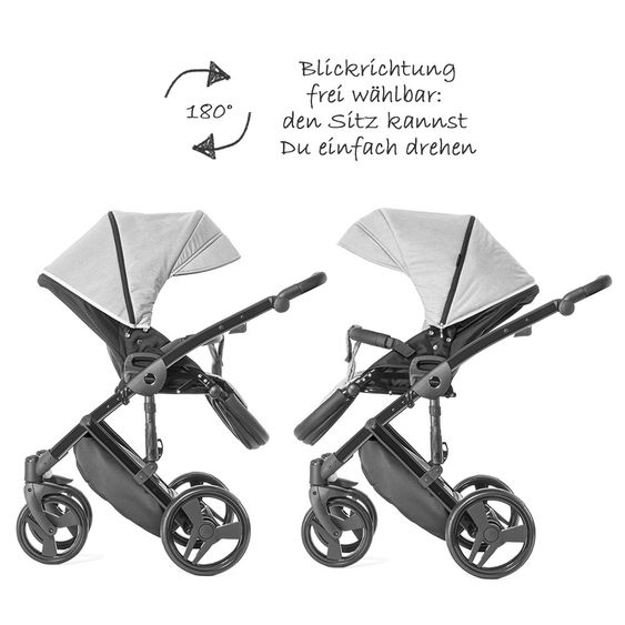 Junama Kombi-Kinderwagen Diamond inkl. Babywanne, Sportsitz, Wickeltasche & Regenschutz -  Grau