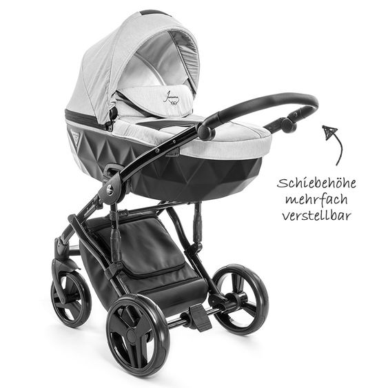 Junama Kombi-Kinderwagen Diamond inkl. Babywanne, Sportsitz, Wickeltasche & Regenschutz -  Grau