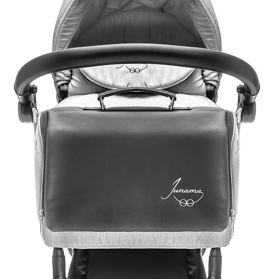 Junama Kombi-Kinderwagen Diamond inkl. Babywanne, Sportsitz, Wickeltasche & Regenschutz -  Grau