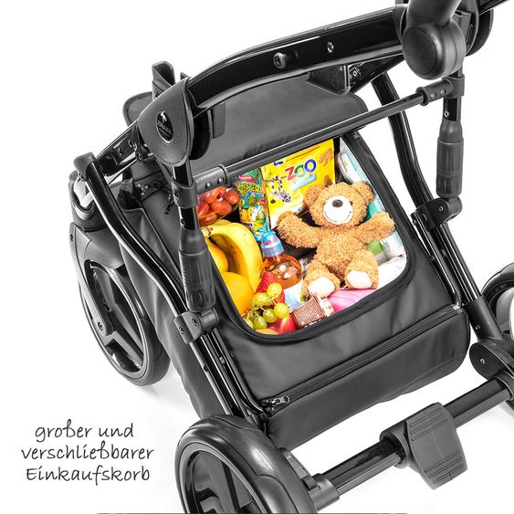 Junama Kombi-Kinderwagen Diamond inkl. Babywanne, Sportsitz, Wickeltasche & Regenschutz -  Grau