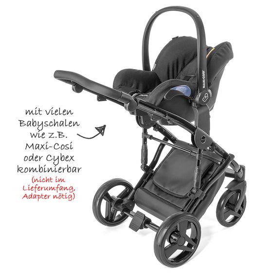 Junama Kombi-Kinderwagen Diamond inkl. Babywanne, Sportsitz, Wickeltasche & Regenschutz -  Grau