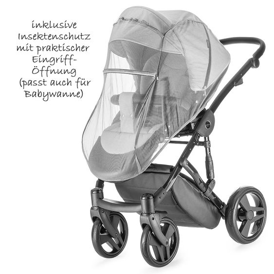 Junama Kombi-Kinderwagen Diamond inkl. Babywanne, Sportsitz, Wickeltasche & Regenschutz -  Grau