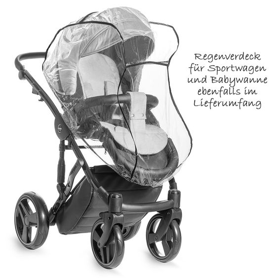 Junama Kombi-Kinderwagen Diamond inkl. Babywanne, Sportsitz, Wickeltasche & Regenschutz -  Grau