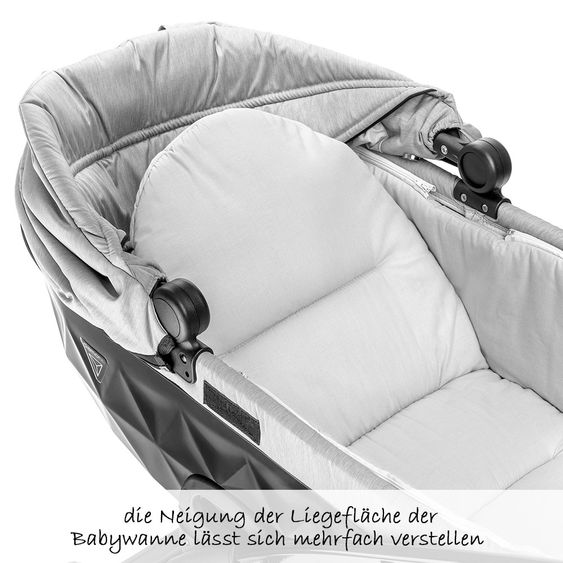 Junama Kombi-Kinderwagen Diamond inkl. Babywanne, Sportsitz, Wickeltasche & Regenschutz -  Grau