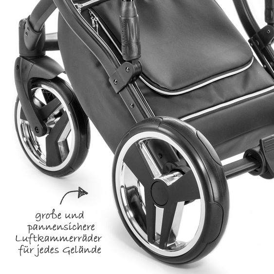 Junama Kombi-Kinderwagen Diamond Mirror inkl. Babywanne, Sportsitz, Wickeltasche & Regenschutz - Satin Hellgrau