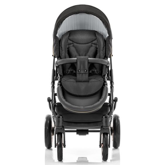 Junama Kombi-Kinderwagen Diamond Mirror inkl. Sportwagen, Babywanne, Wickeltasche, Beindecke & Regenschutz - Schwarz Rose 