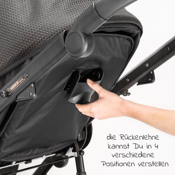 Junama Kombi-Kinderwagen Diamond Mirror inkl. Sportwagen, Babywanne, Wickeltasche, Beindecke + Zubehörpaket - Schwarz Rose