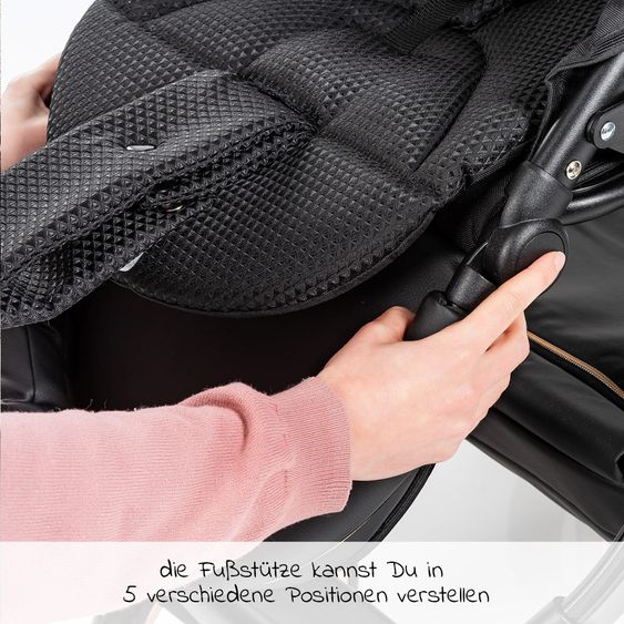 Junama Kombi-Kinderwagen Diamond Mirror inkl. Sportwagen, Babywanne, Wickeltasche, Beindecke + Zubehörpaket - Schwarz Rose