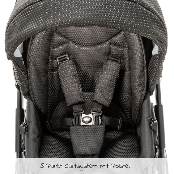Junama Kombi-Kinderwagen Diamond Mirror inkl. Sportwagen, Babywanne, Wickeltasche, Beindecke + Zubehörpaket - Schwarz Rose