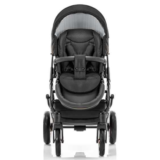 Junama Kombi-Kinderwagen Diamond Mirror inkl. Sportwagen, Babywanne, Wickeltasche, Beindecke + Zubehörpaket - Schwarz Rose