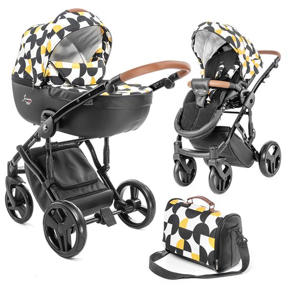 Junama Kombi-Kinderwagen Madena inkl. Babywanne, Sportsitz, Wickeltasche & Regenschutz - Packman